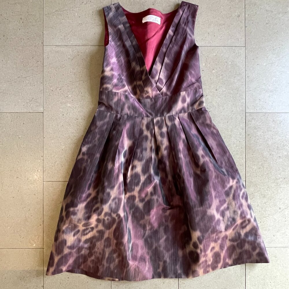 Gorgeous Pink Tartan Burgundy Pink Animal Print Silk Mini Dress -Small